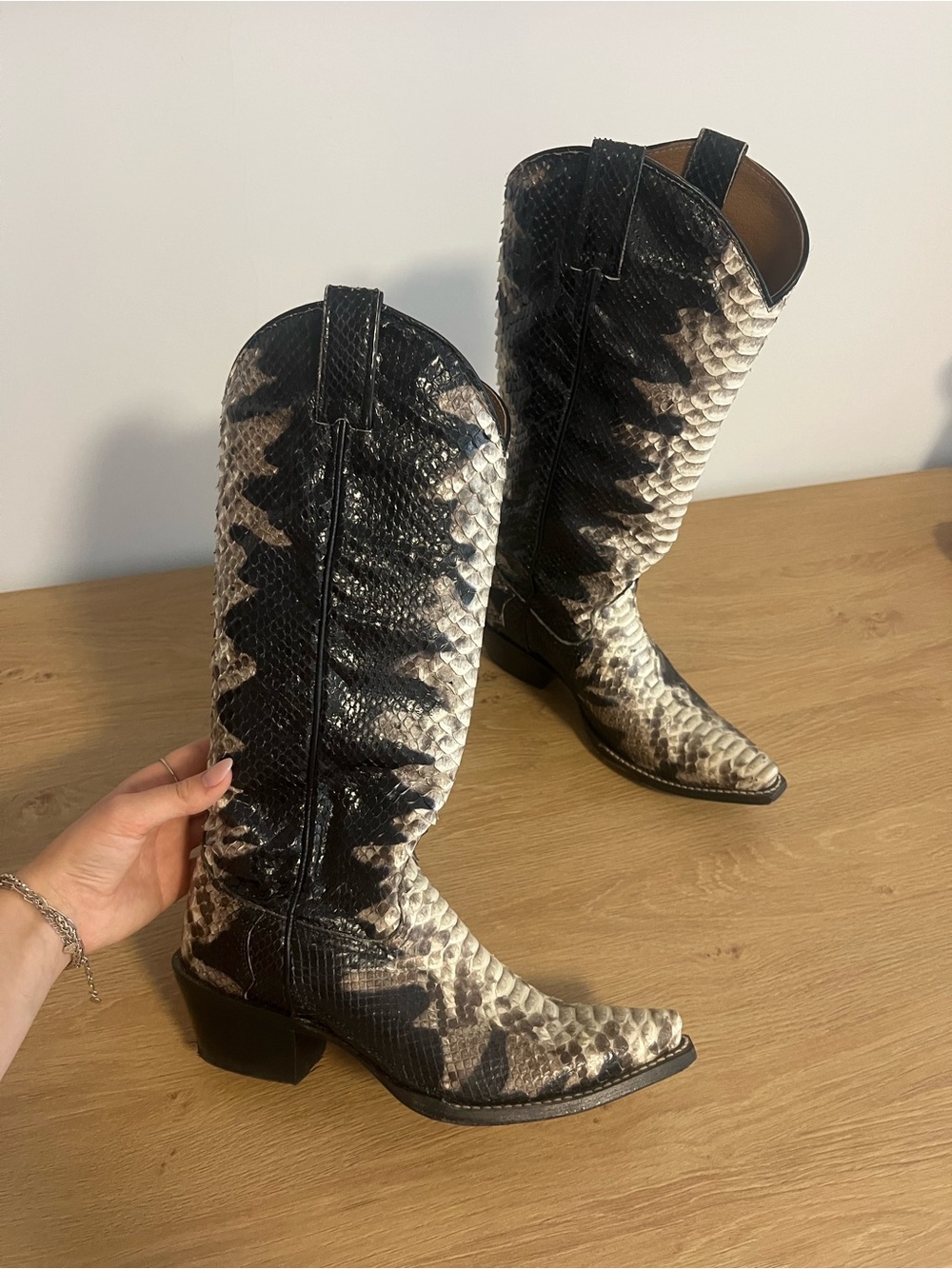 Boot Barn Women's Black and Cream Snake-Print Cowboy Boots